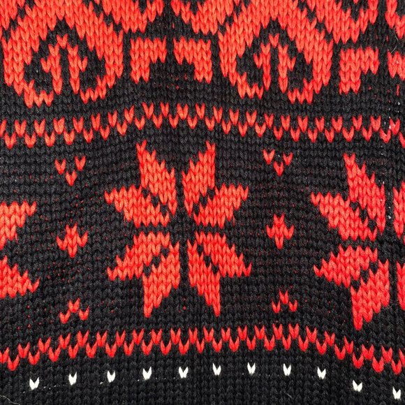 ABBIE MAGS Women's Christmas Knit Sweater Front Zip Tasseled Black/Red Size S/P - Picture 11 of 13